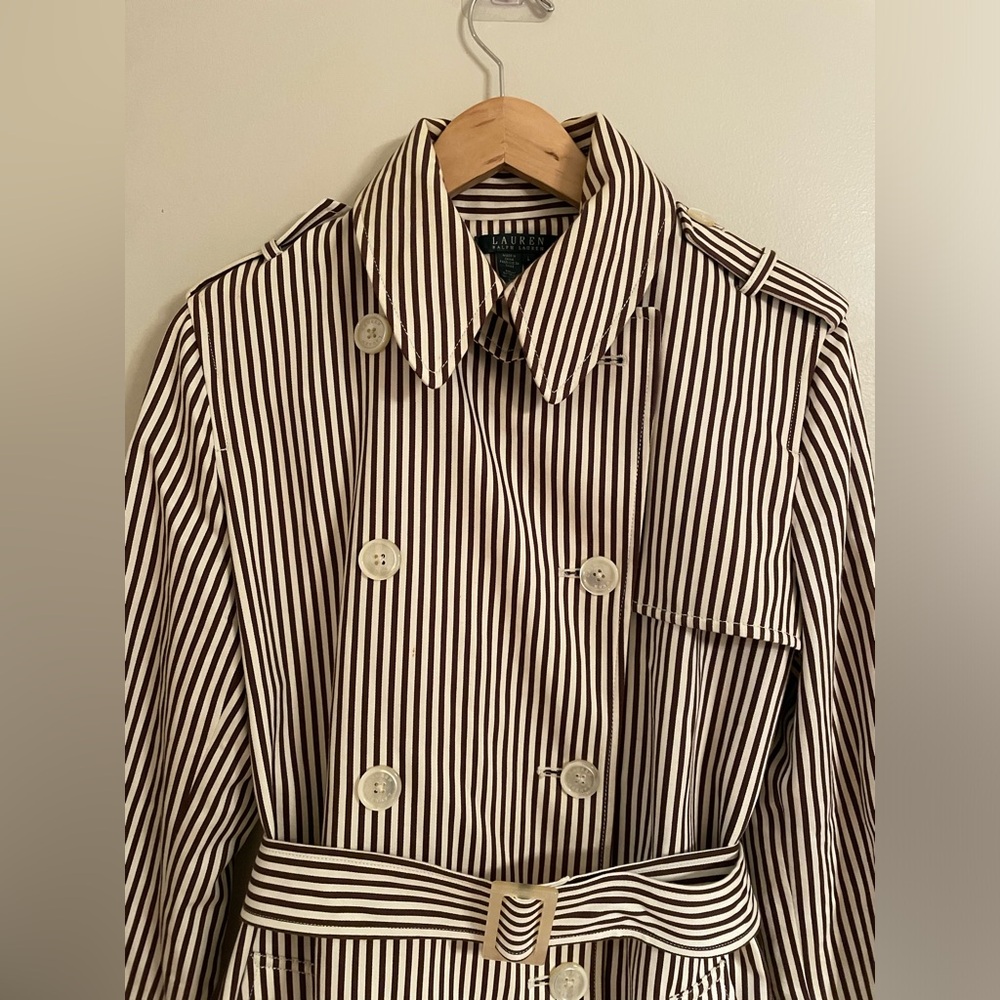 Lauren Ralph Lauren Women's Double Breasted Trench Coat Striped Coat Large - Picture 3 of 15